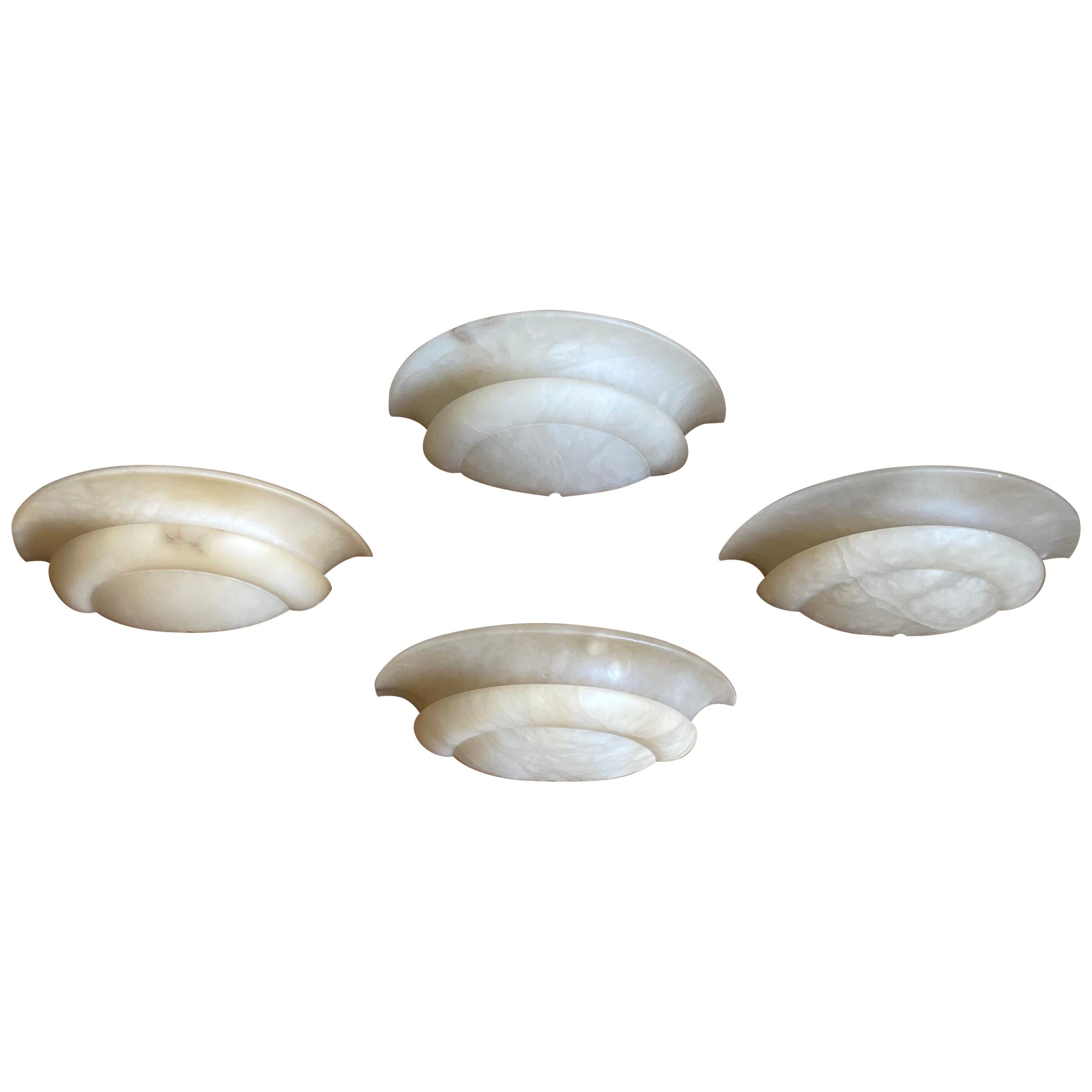 Set of 4 Mid-Century Era, Art Deco Style, Mint Condition Alabaster Wall Sconces