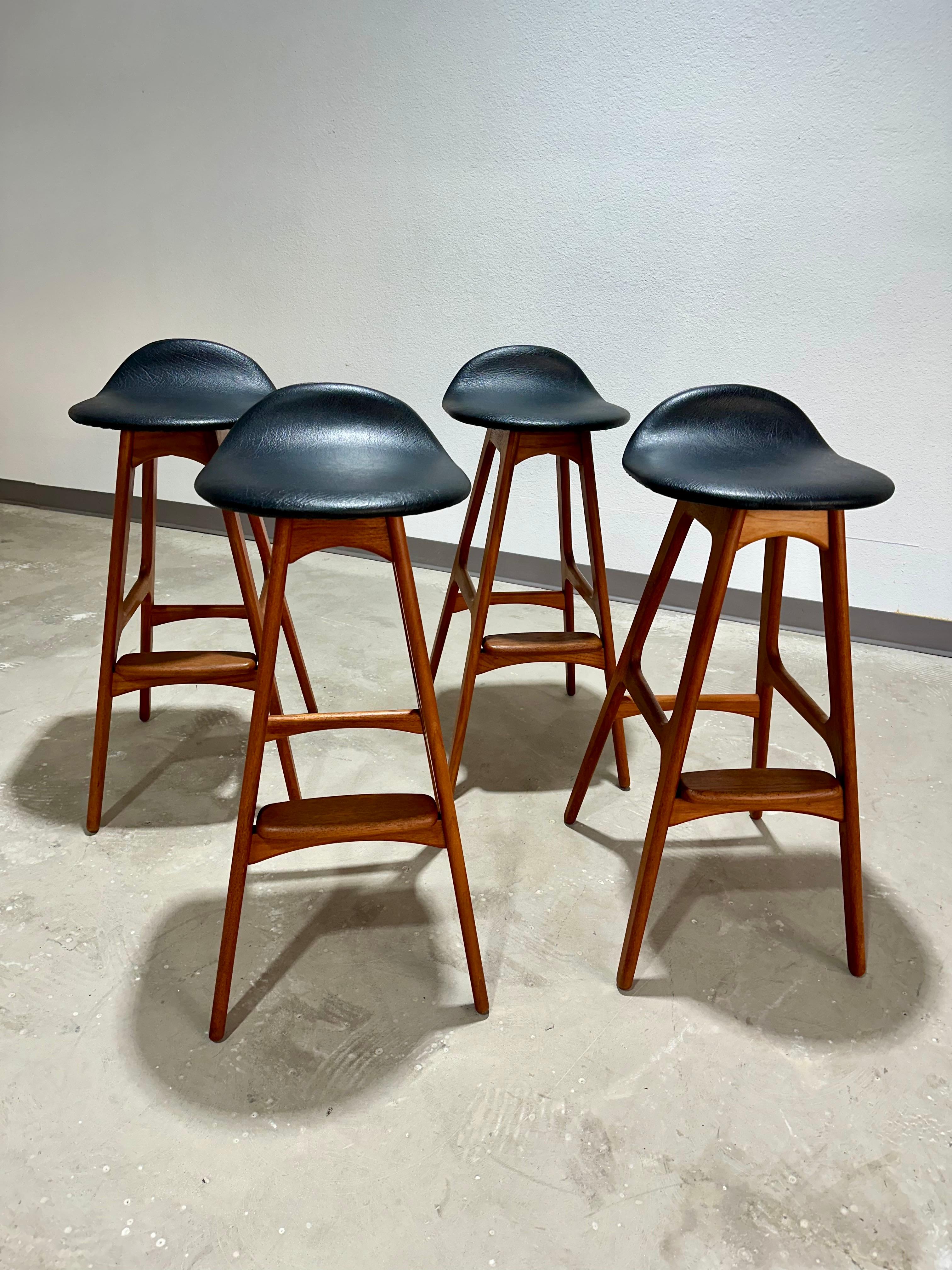 Mid-Century Modern Set of 4 Mid Century Erik Buch Model 61 Danish Teak Bar Stools