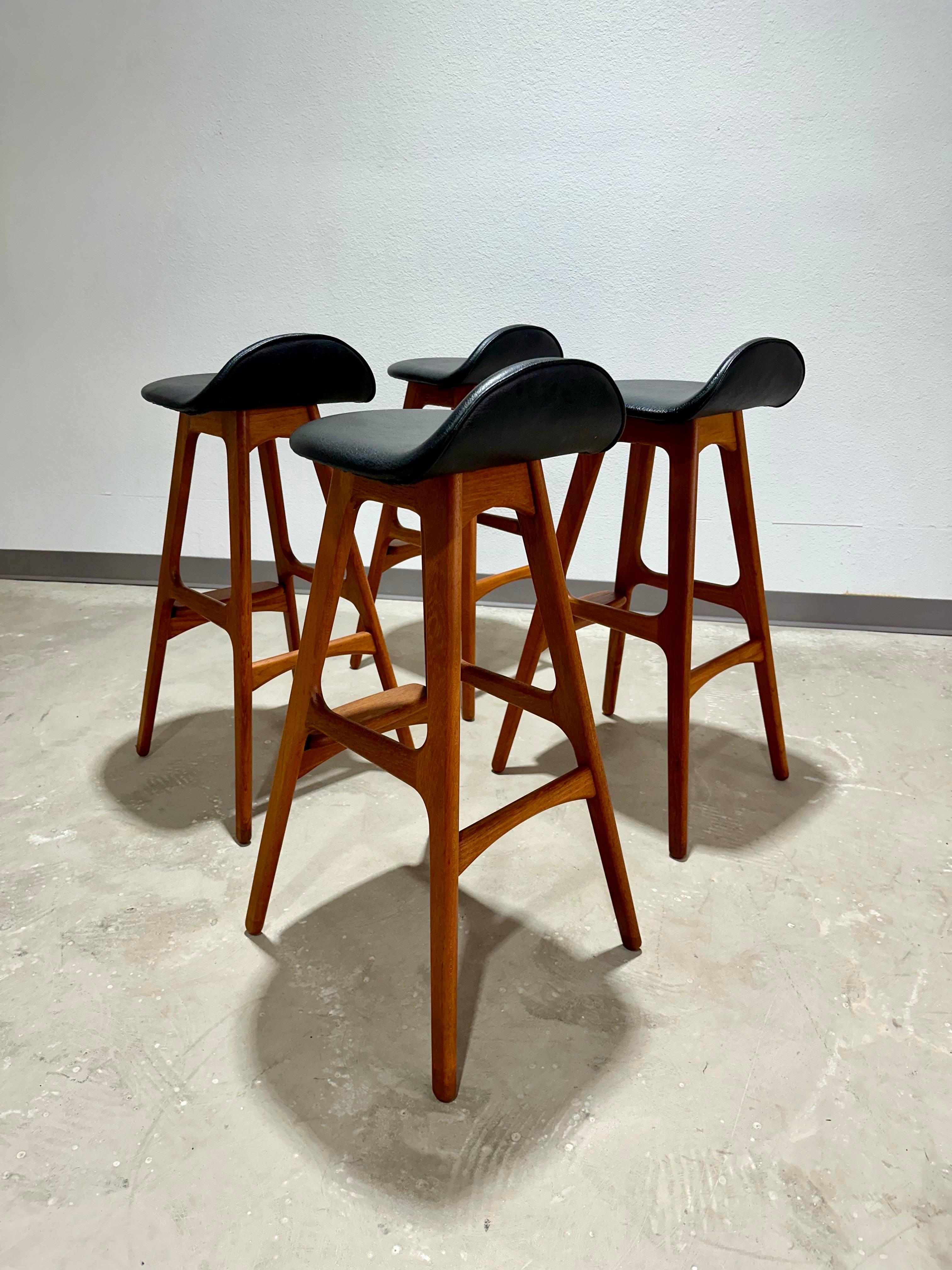 20th Century Set of 4 Mid Century Erik Buch Model 61 Danish Teak Bar Stools