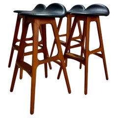 Set of 4 Mid Century Erik Buch Model 61 Danish Teak Bar Stools
