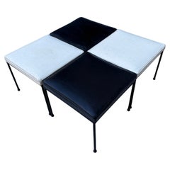 Set of 4 Mid Century Frederic Weinberg Black white Iron Stools