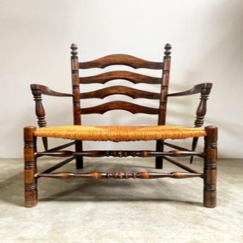 20ième siècle Ensemble de 4 chaises de montagne en paille du milieu du siècle dernier, années 1950 en vente