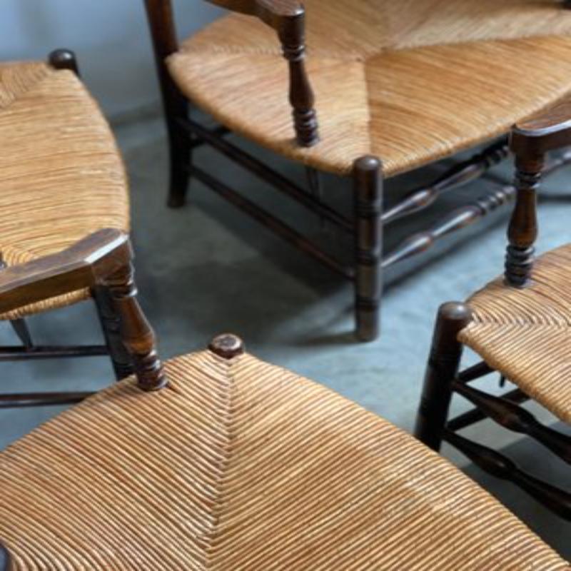Paille Ensemble de 4 chaises de montagne en paille du milieu du siècle dernier, années 1950 en vente