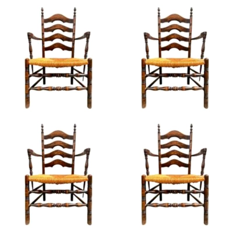 Ensemble de 4 chaises de montagne en paille du milieu du siècle dernier, années 1950 en vente
