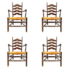 Set di 4 sedie da montagna in paglia francesi del metà del secolo scorso, anni '50