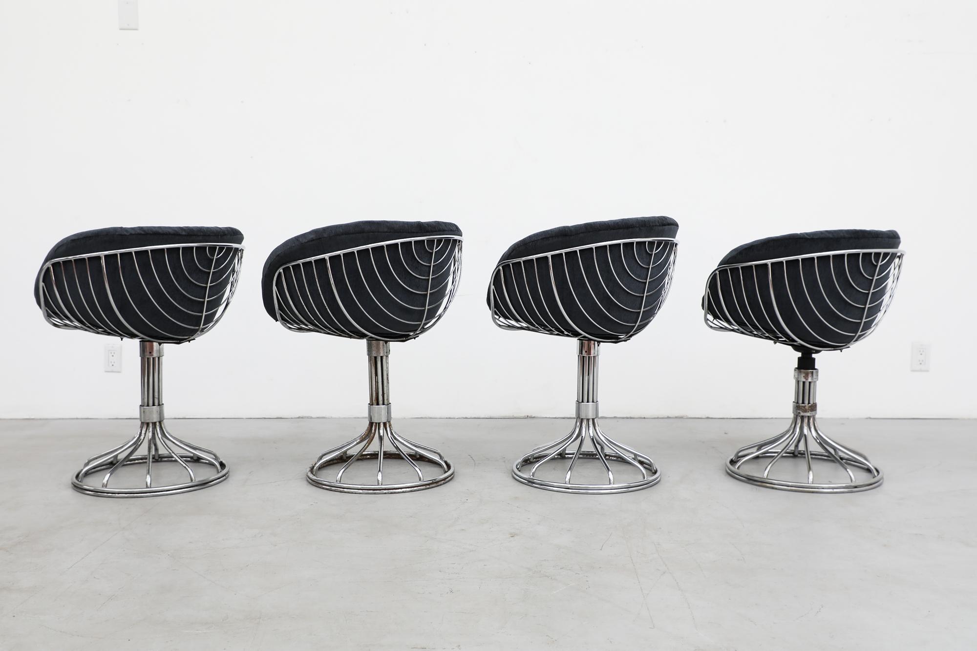 Italian Set of 4 Mid-Century Gastone Rinaldi for RIMA Italia Chrome Pan Am Chairs For Sale