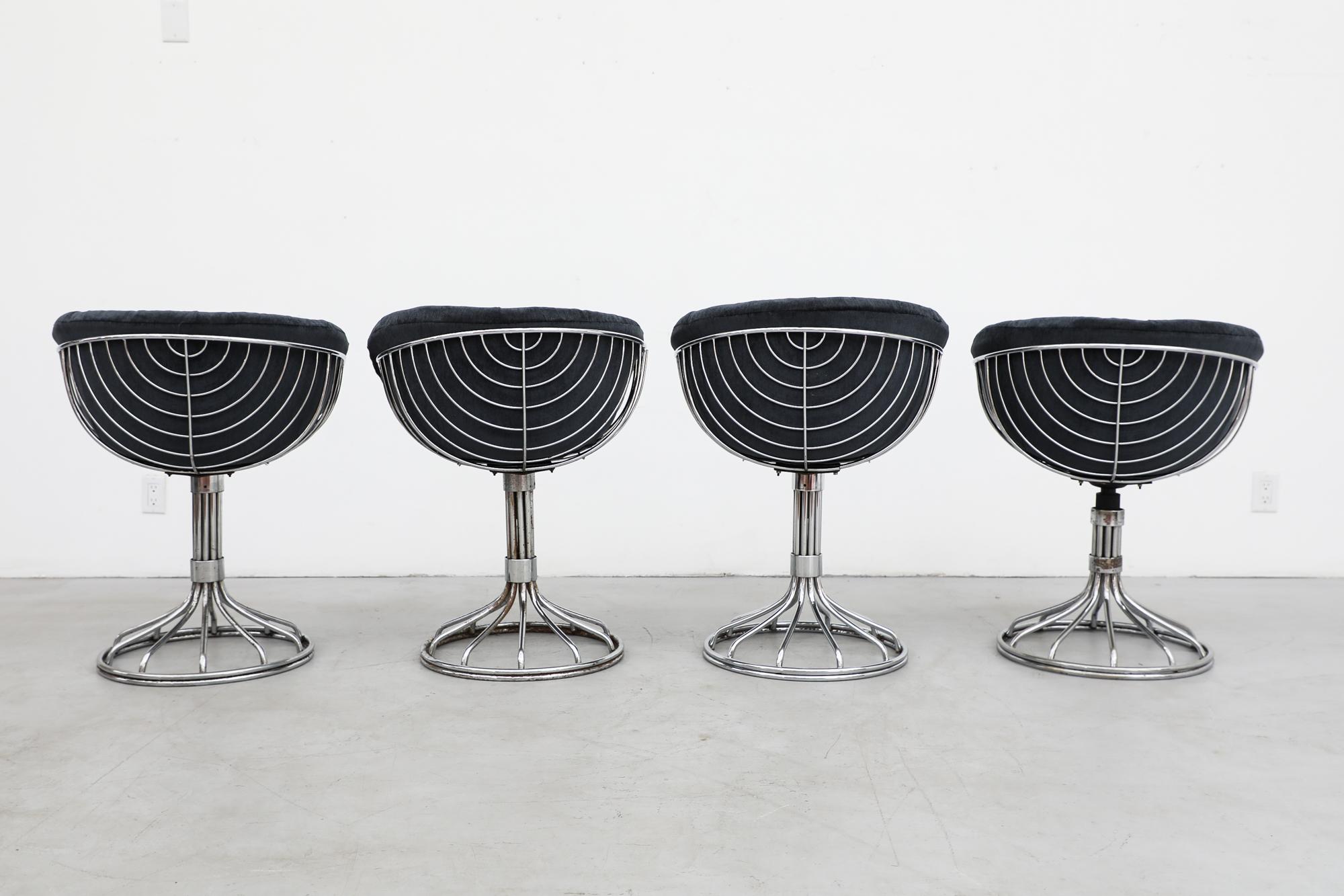 4er-Set  Verchromte Pan-Am-Stühle von Gastone Rinaldi für RIMA Italia, Mitte des Jahrhunderts (Stoff) im Angebot