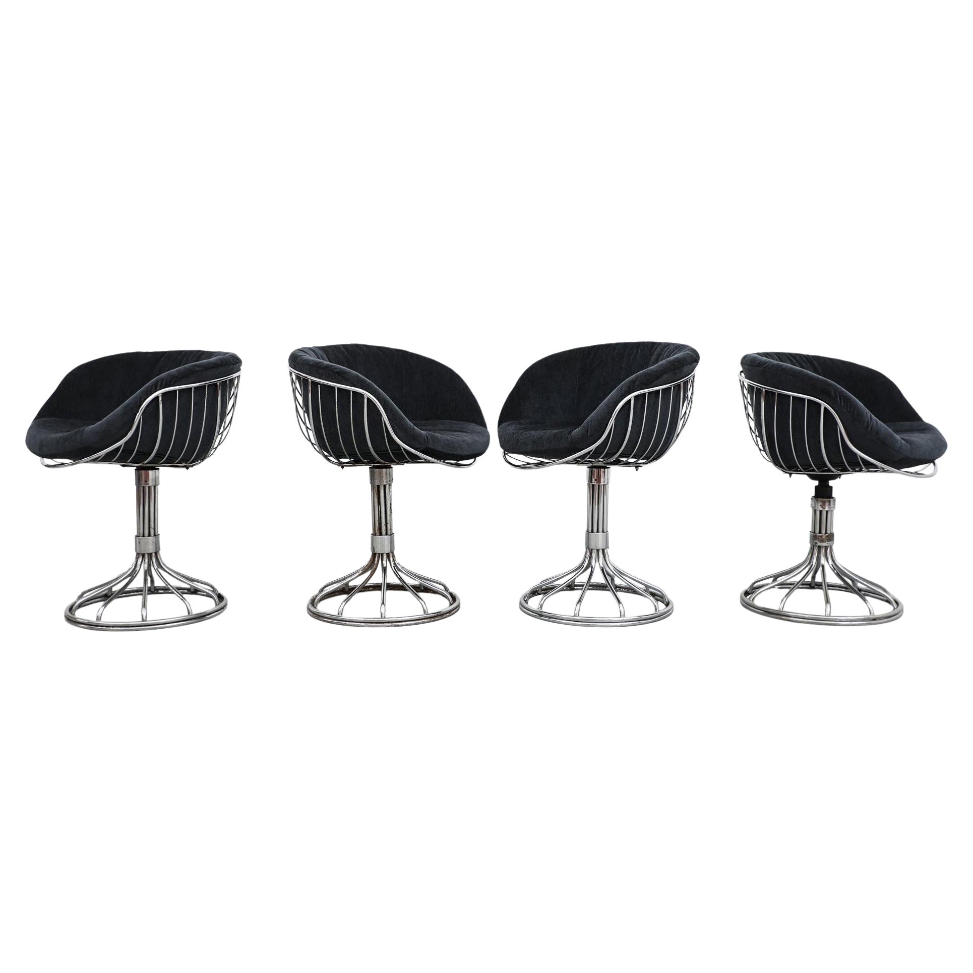 Ensemble de 4 chaises Pan Am chromées Gastone Rinaldi pour RIMA Italia du milieu du siècle dernier en vente