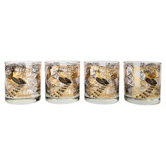Set of 4 Mid Century Gold Peacock Lowball Tumblers by Osborne Kemper Thomas