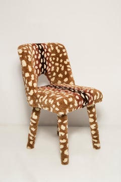 Set of 4 Mid Century Hand Tufting Roe Deer Bambi Wool Shell Chairs, Europe 1960s