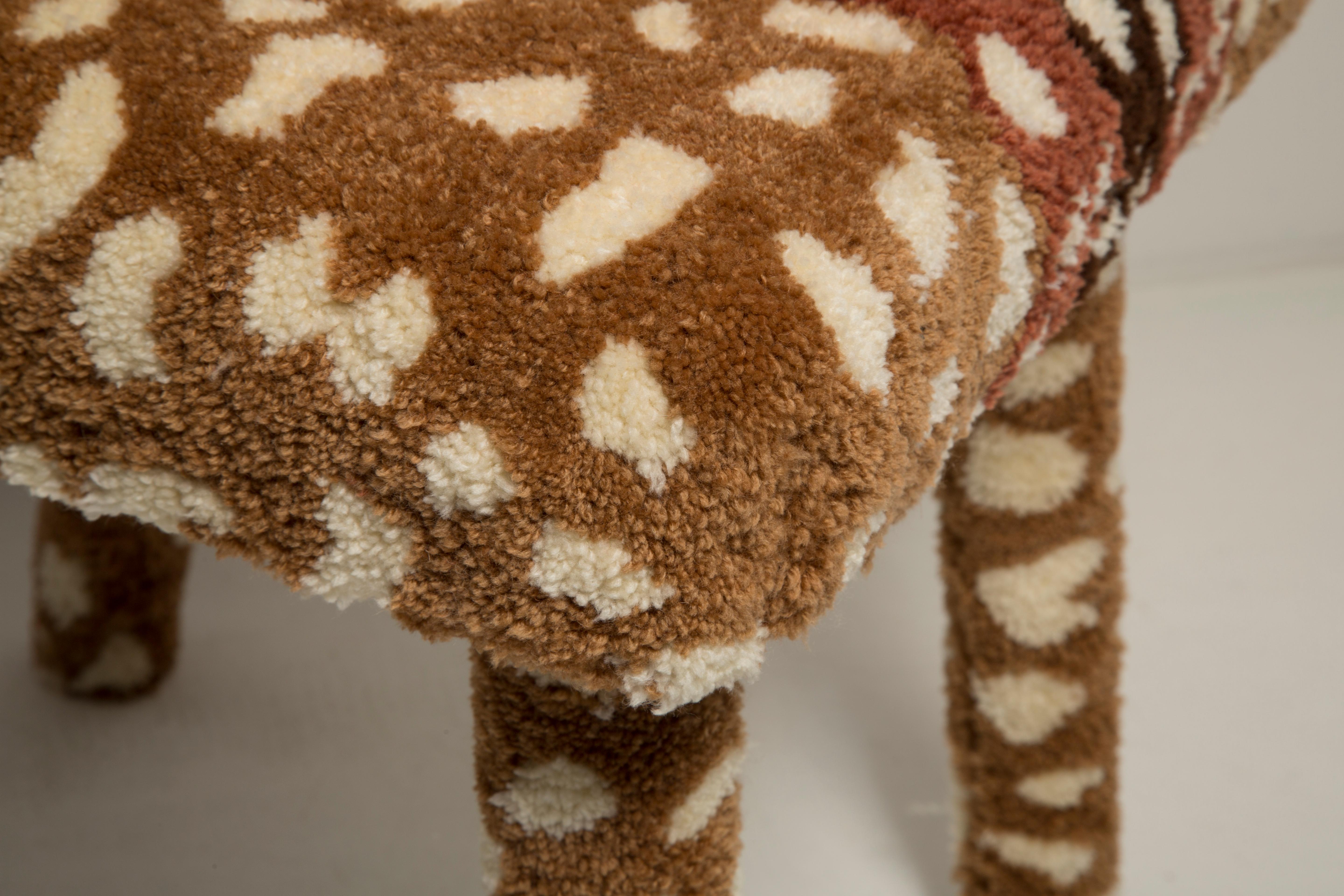 Textile Set of 4 Mid Century Hand Tufting Roe Deer Bambi Wool Shell Chairs, Europe 1960s For Sale