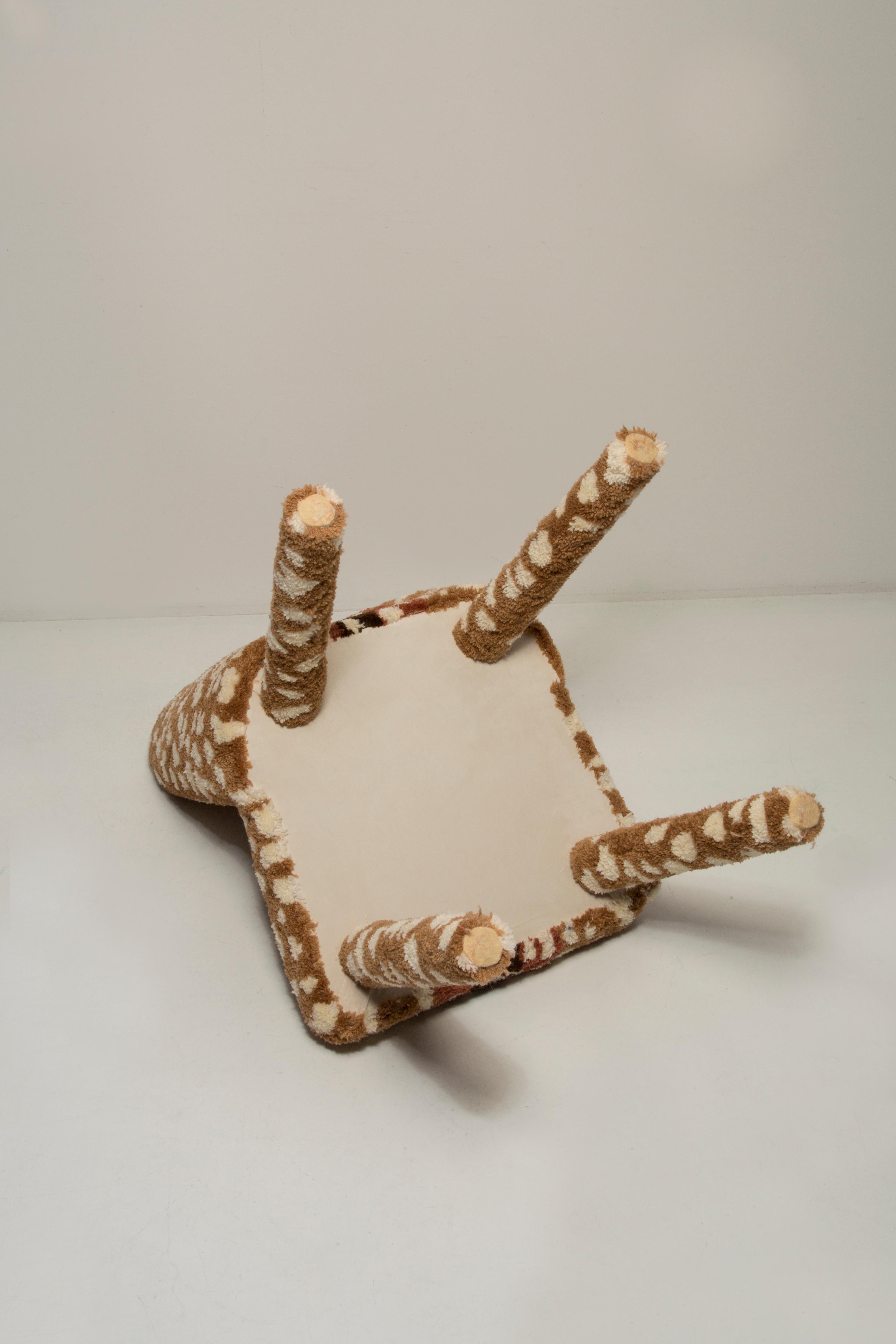 Set of 4 Mid Century Hand Tufting Roe Deer Bambi Wool Shell Chairs, Europe 1960s For Sale 1