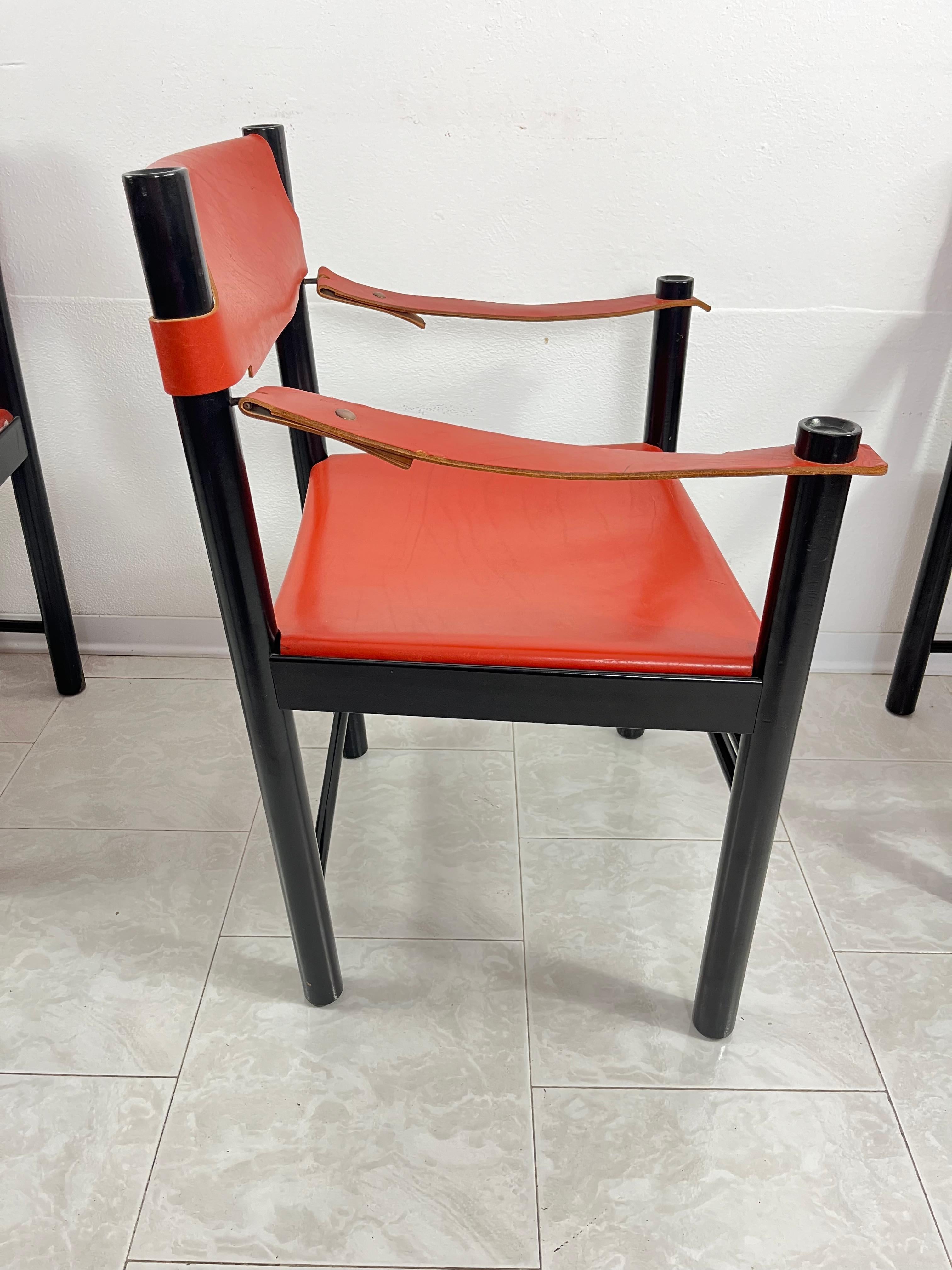 Set Of 4 Mid-Century Ibisco Leather Armchairs Made In Italy 1960s For Sale 5