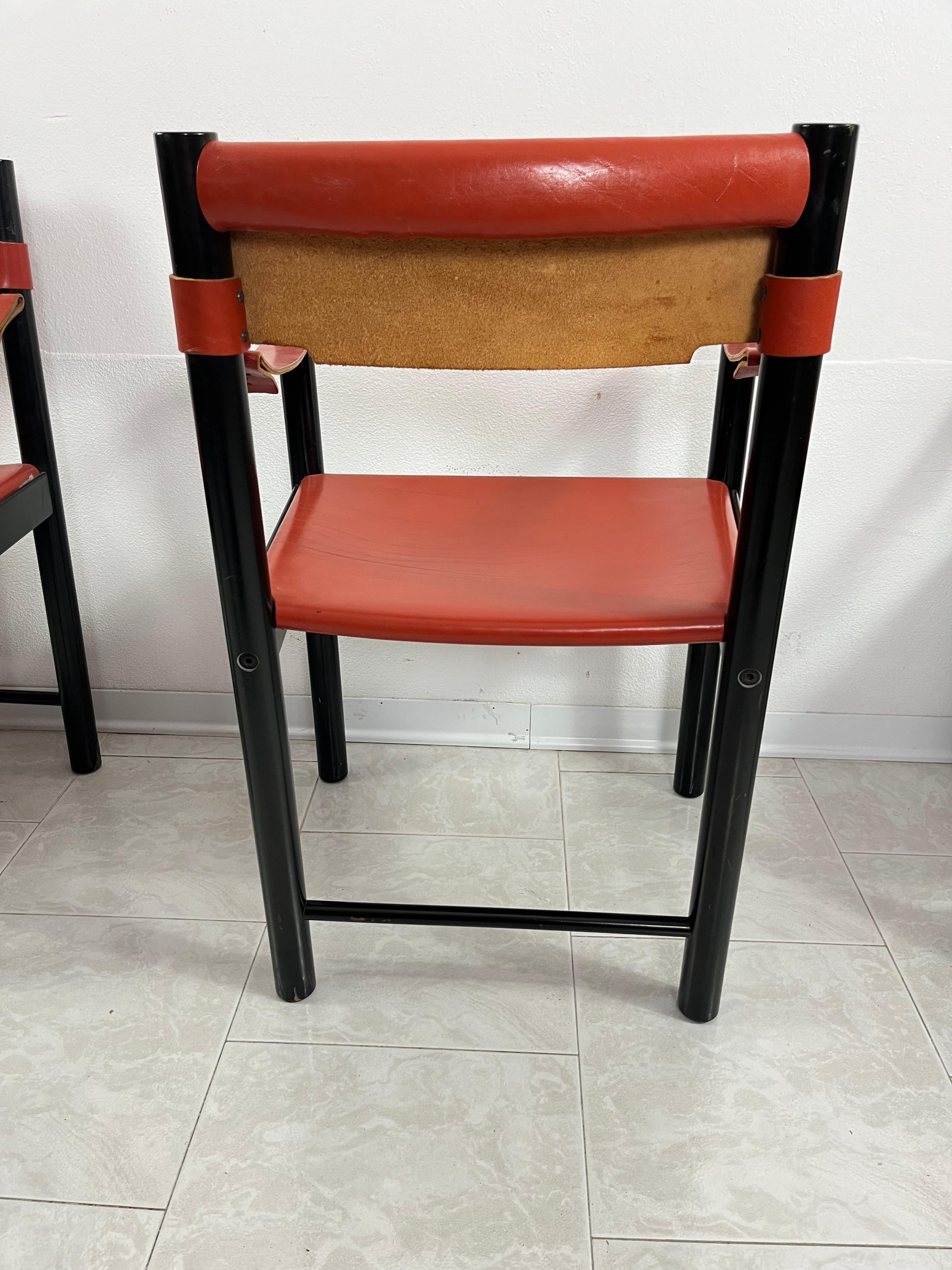 Set Of 4 Mid-Century Ibisco Leather Armchairs Made In Italy 1960s For Sale 6