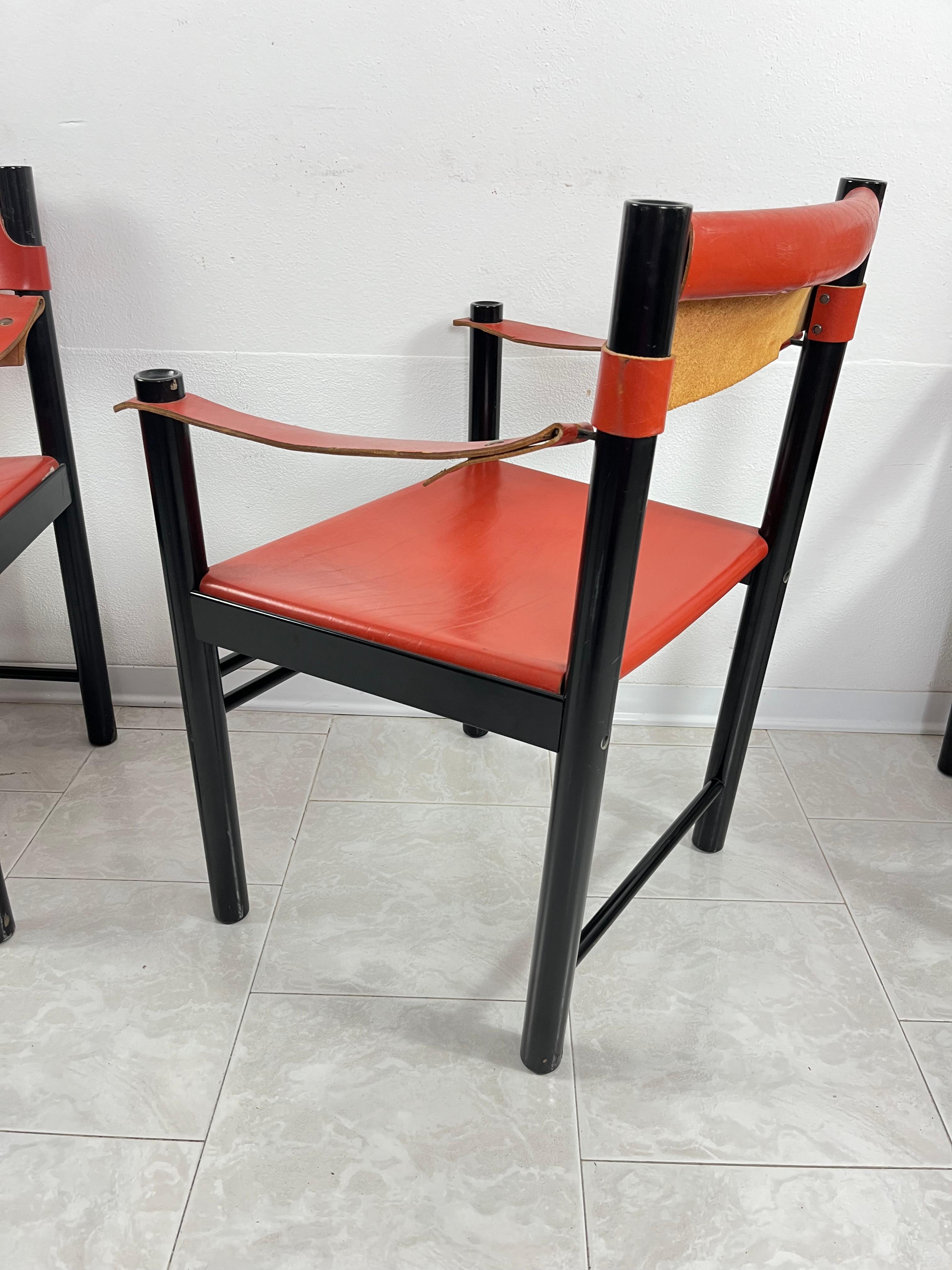 Set Of 4 Mid-Century Ibisco Leather Armchairs Made In Italy 1960s For Sale 7