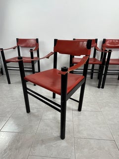 Set Of 4 Mid-Century Ibisco Leather Armchairs Made In Italy 1960s