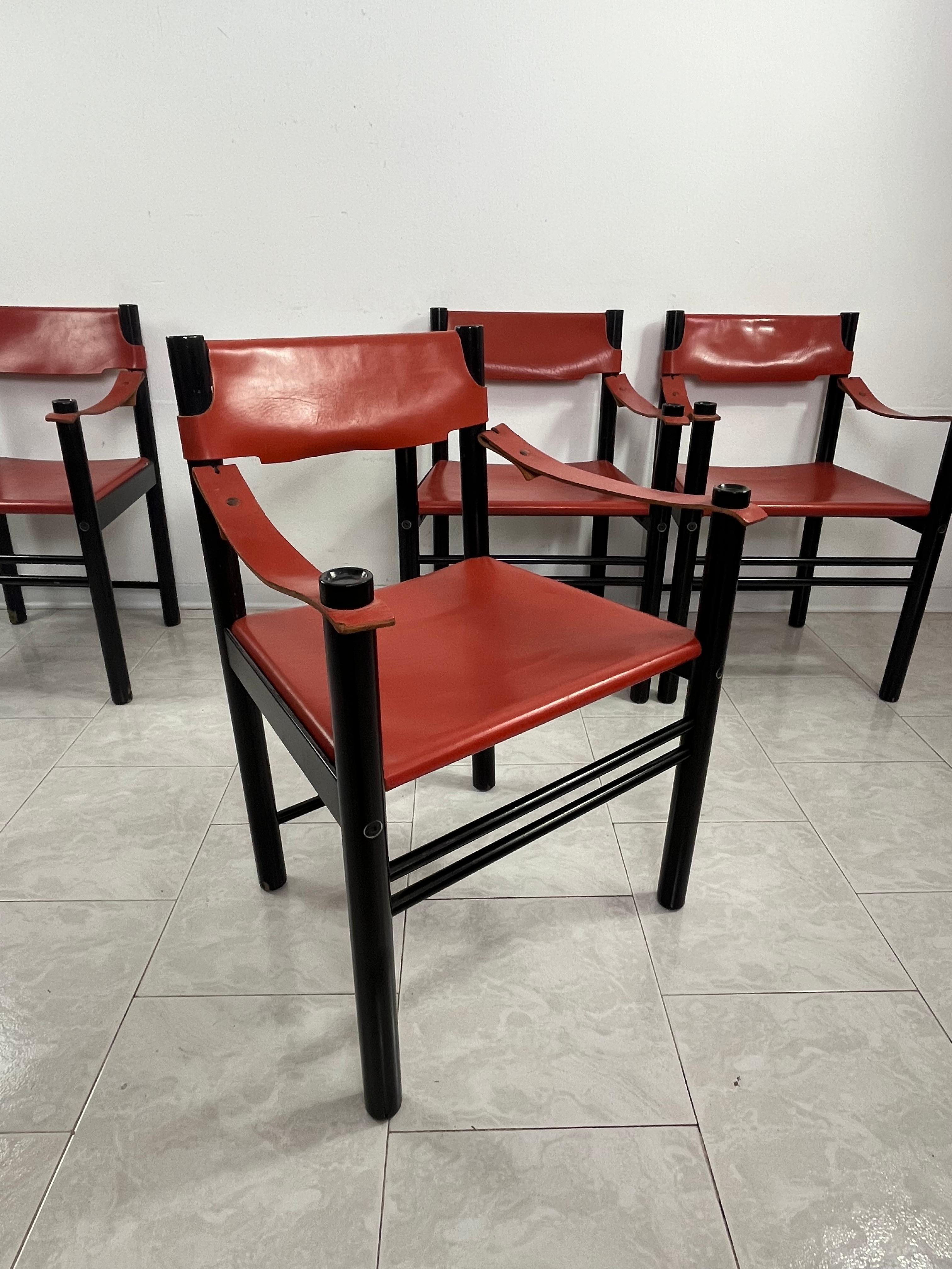 Italian Set Of 4 Mid-Century Ibisco Leather Armchairs Made In Italy 1960s For Sale