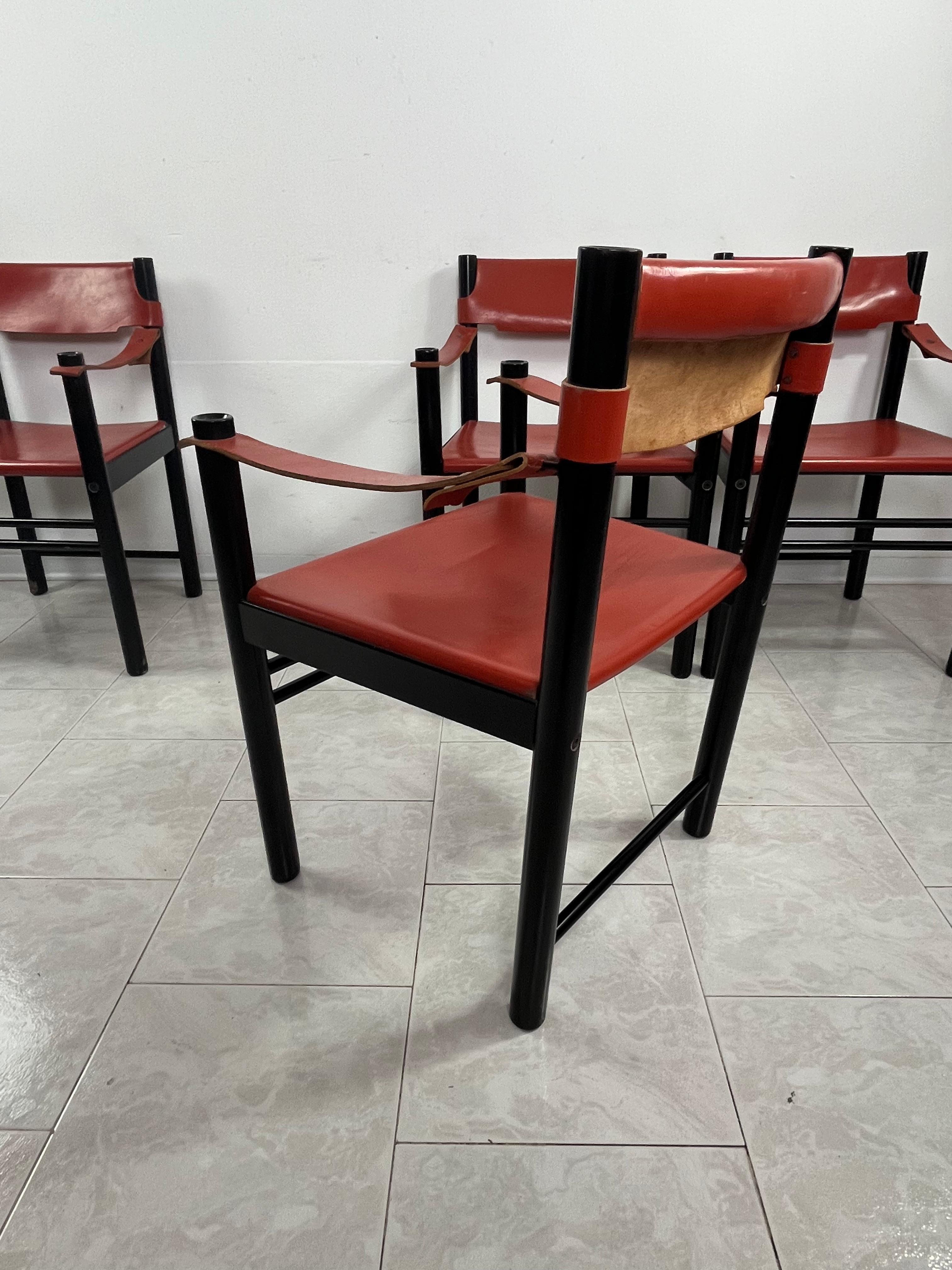 Set Of 4 Mid-Century Ibisco Leather Armchairs Made In Italy 1960s In Good Condition For Sale In Palermo, IT