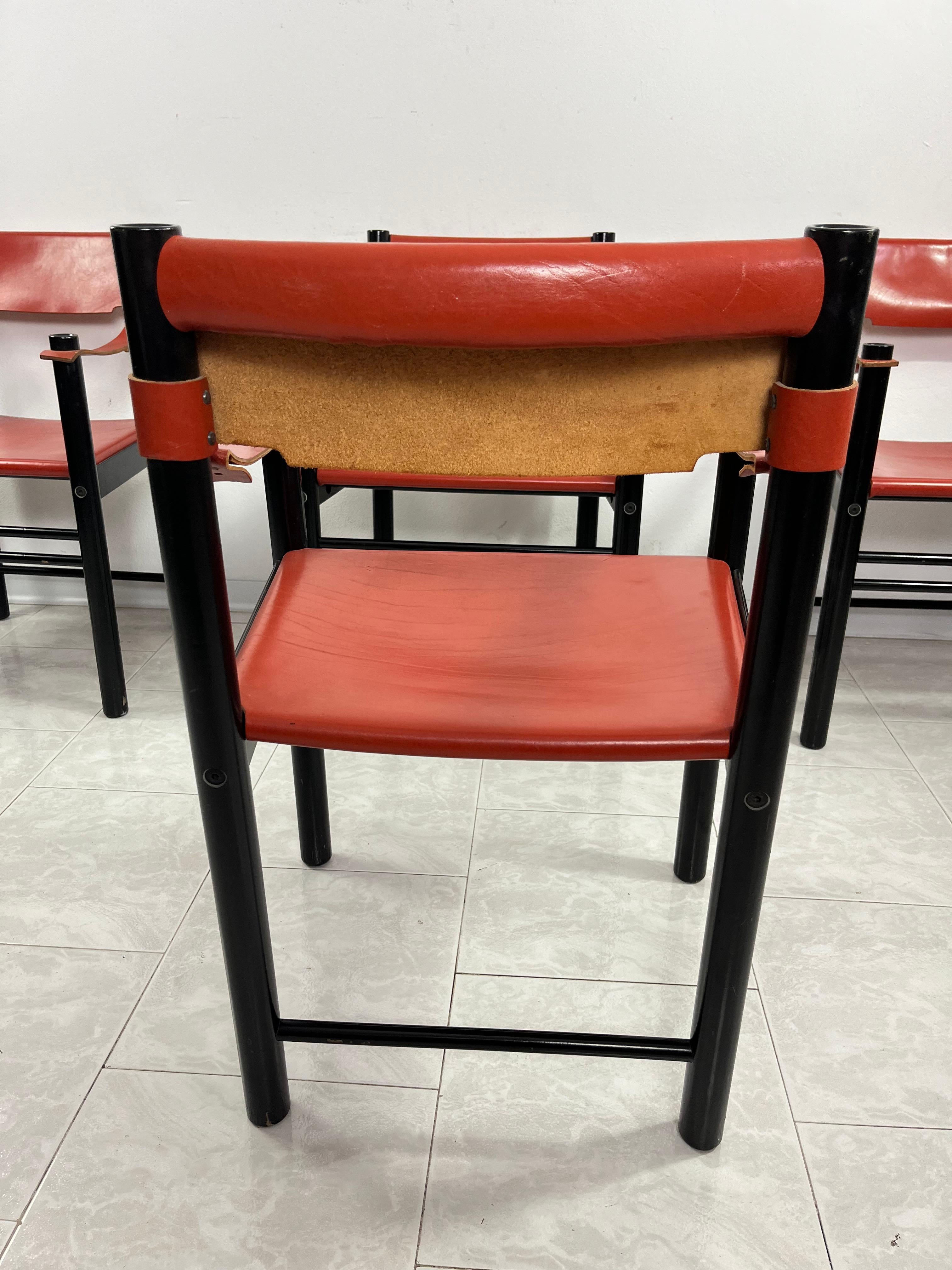 Set Of 4 Mid-Century Ibisco Leather Armchairs Made In Italy 1960s For Sale 2