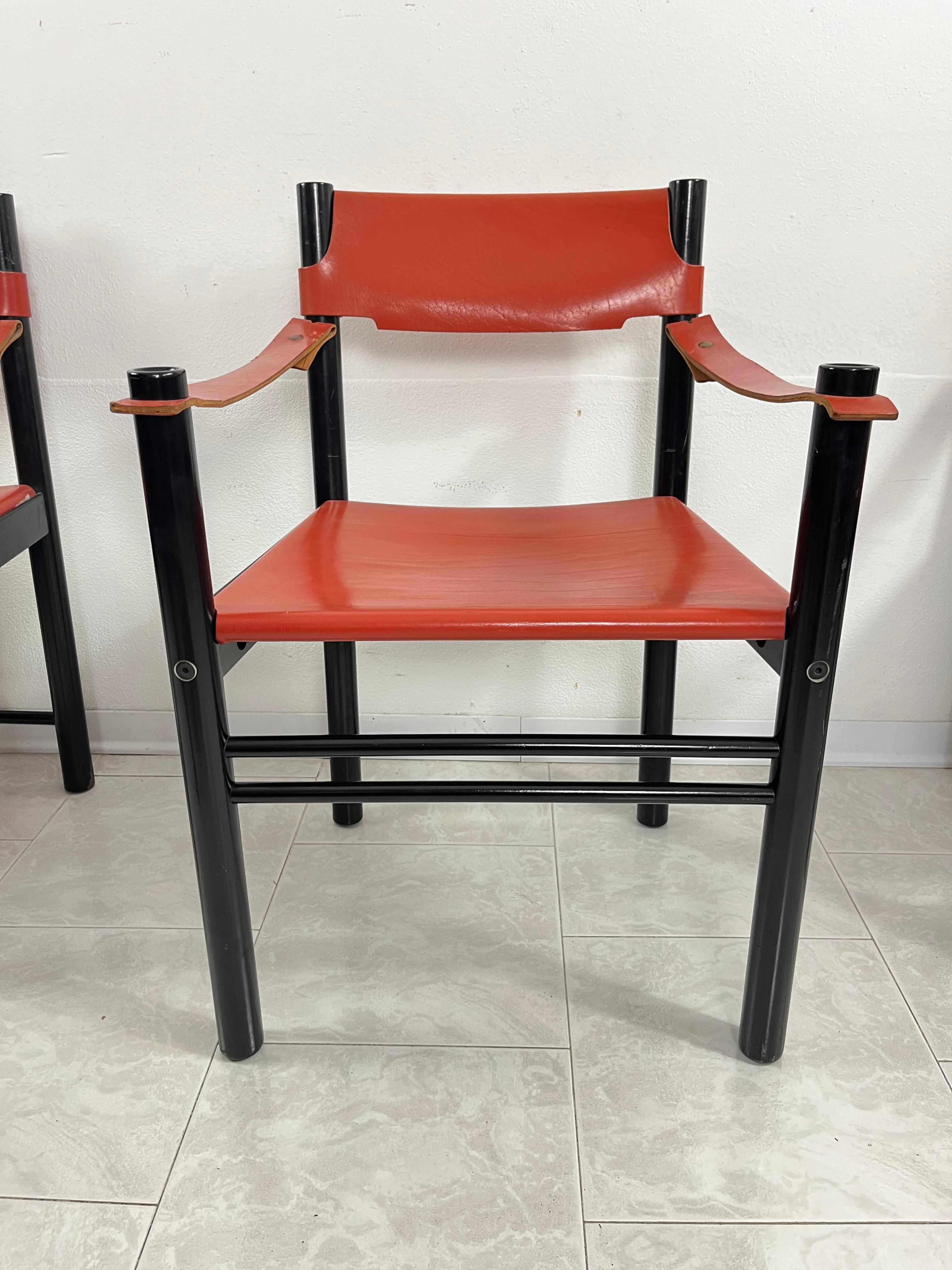 Set Of 4 Mid-Century Ibisco Leather Armchairs Made In Italy 1960s For Sale 3