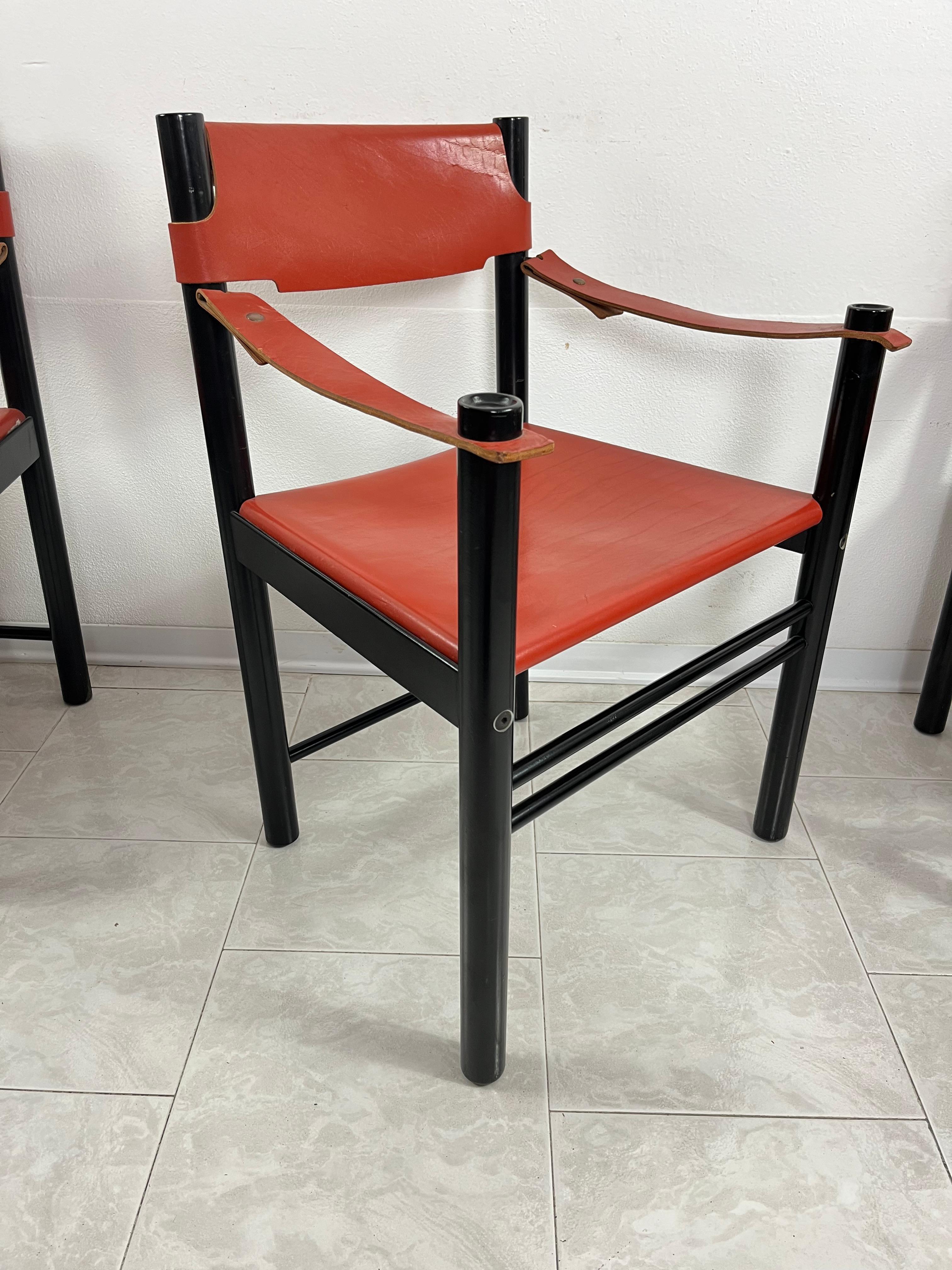Set Of 4 Mid-Century Ibisco Leather Armchairs Made In Italy 1960s For Sale 4