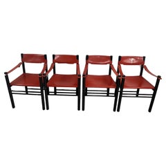 Juego De 4 Sillones De Cuero Ibisco De Mitad De Siglo Made In Italy Años 60