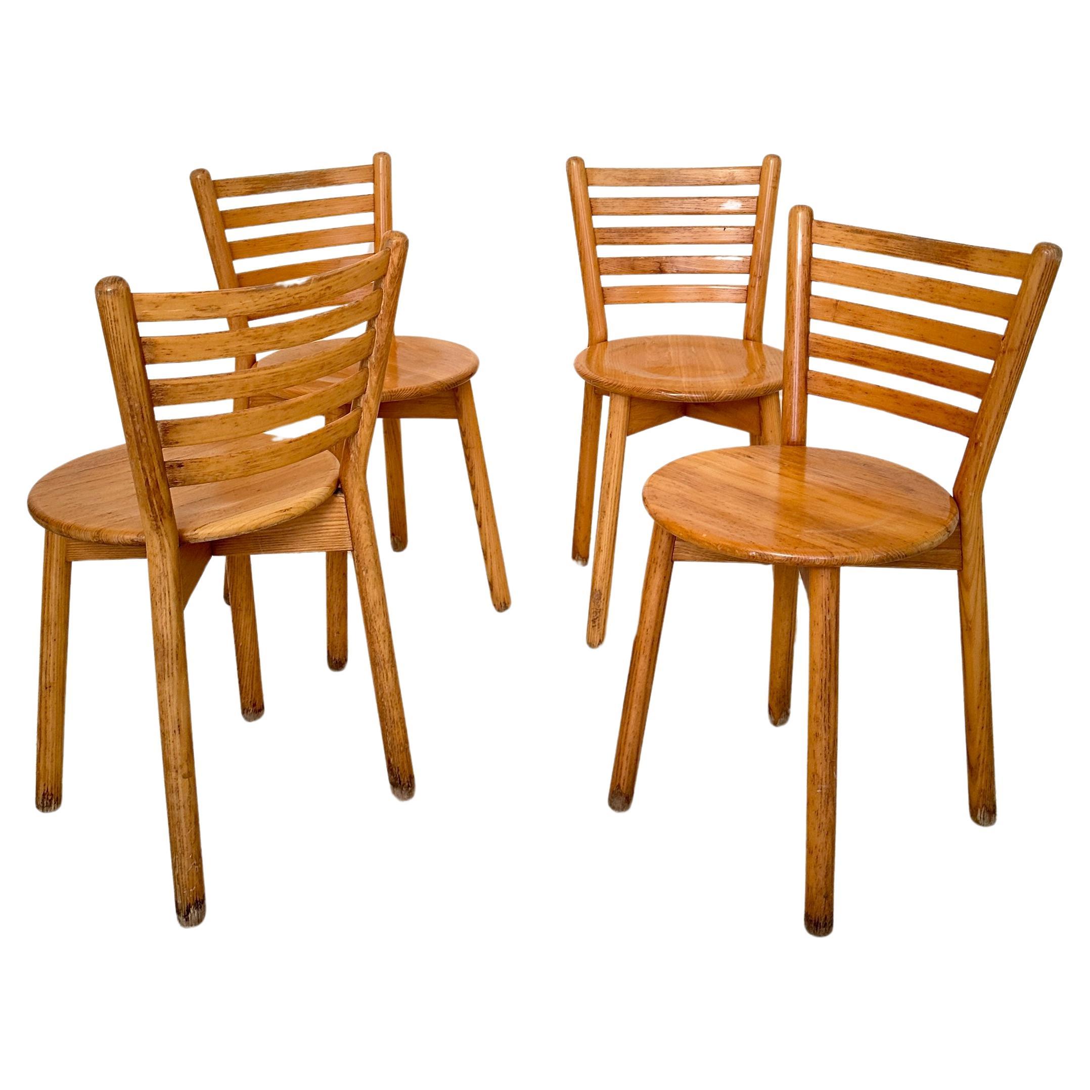 Set of 4 Mid Century Italian Dining Chairs in Solid Elm, around 1960 For Sale
