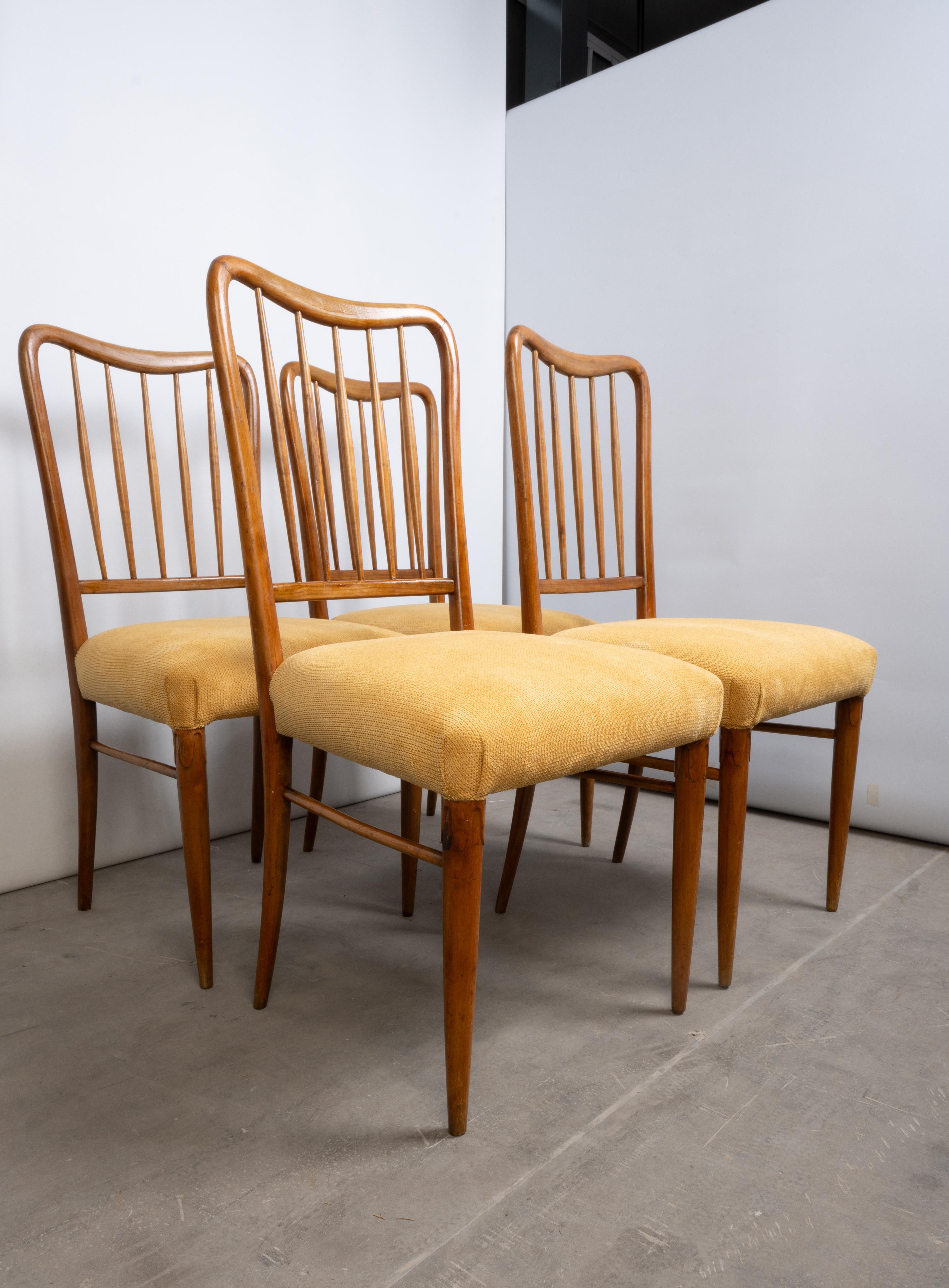 Set of 4 Mid Century Italian Fruitwood Paulo Buffa Chairs C.1940 For Sale 11