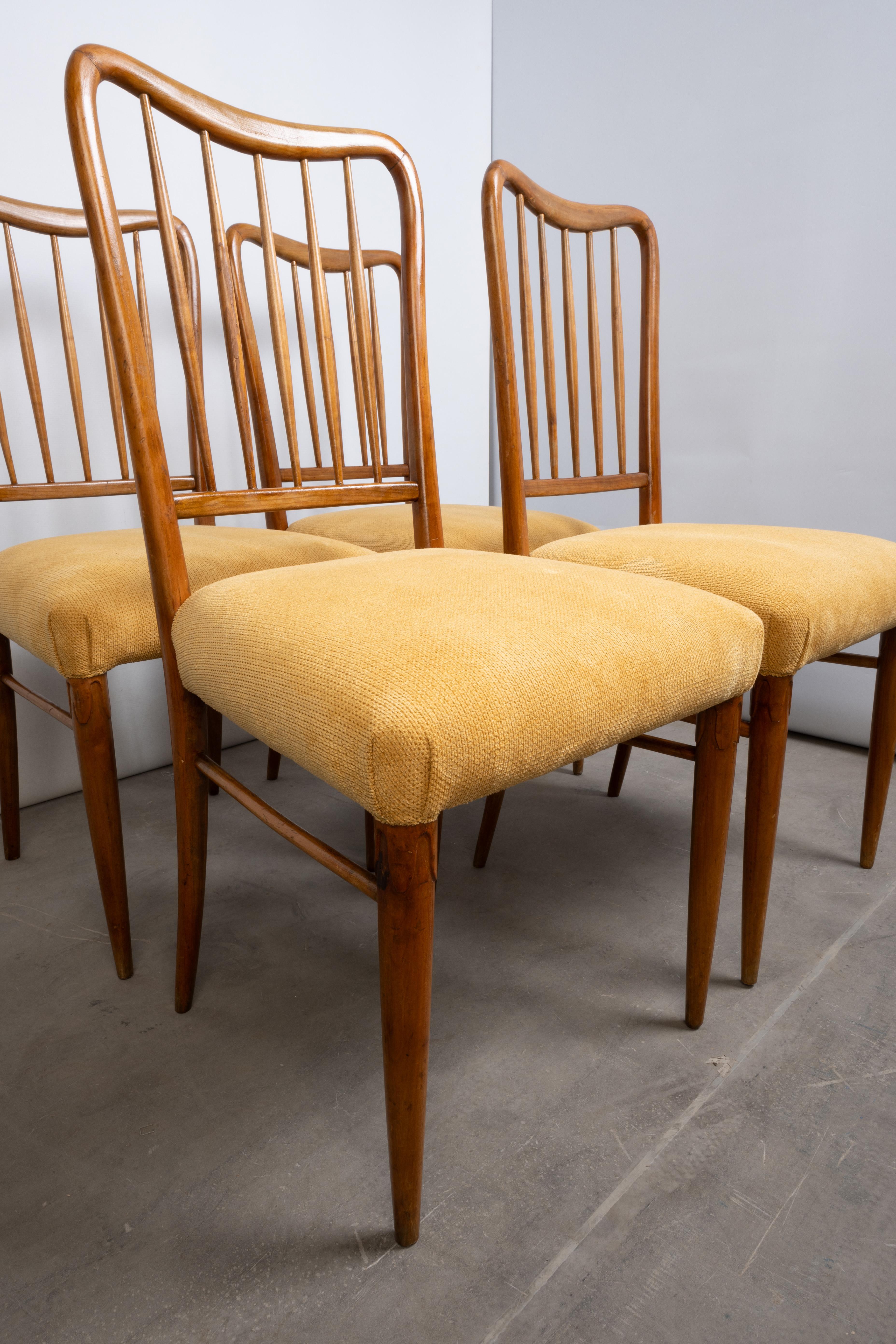 Set of 4 Mid Century Italian Fruitwood Paulo Buffa Chairs C.1940 For Sale 12
