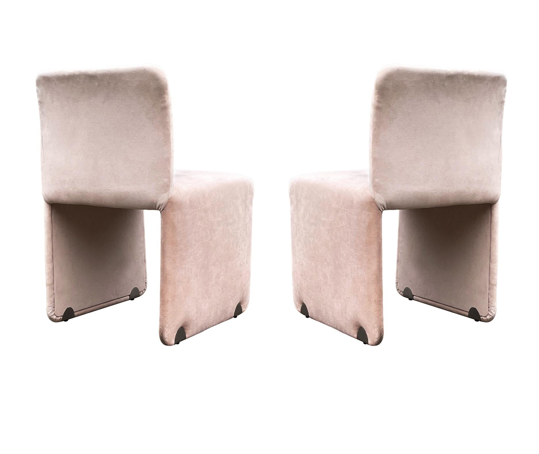 pink suede dining chairs