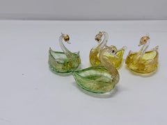 Set of 4, Mid Century Italian Murano Glass Swan Form Salt Cellars C. 1960