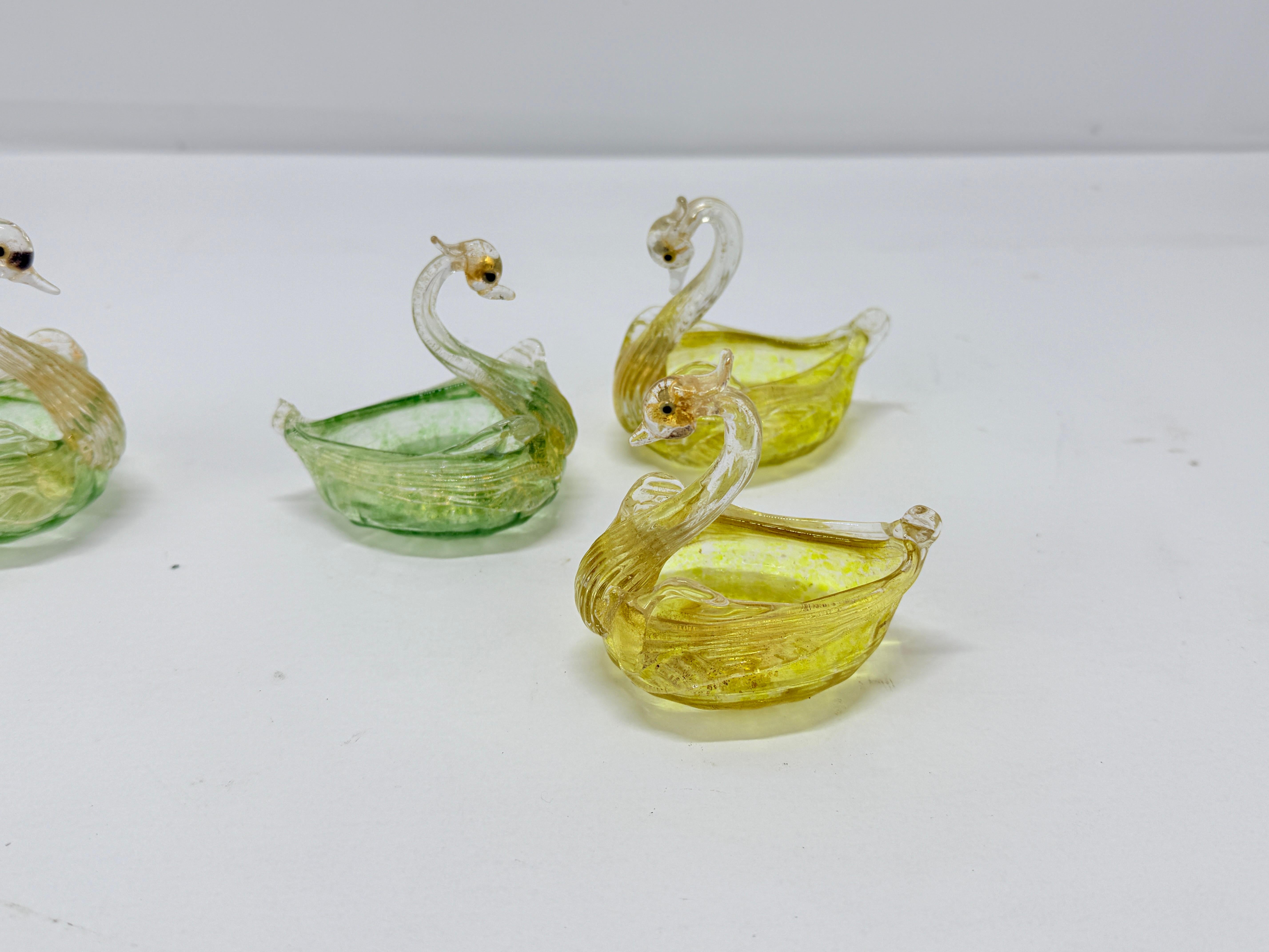 20th Century Set of 4, Mid Century Italian Murano Glass Swan Form Salt Cellars C. 1960 For Sale