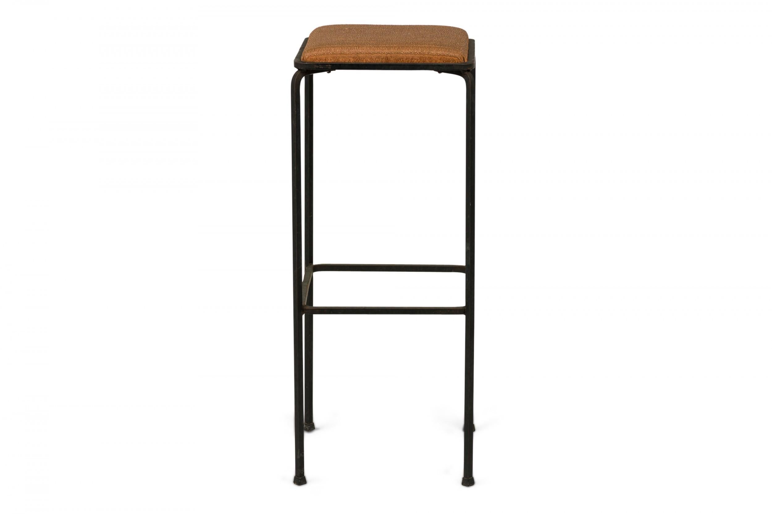 Set of 4 Midcentury Italian Square Wrought Iron Frame Bar Stools In Good Condition For Sale In New York, NY