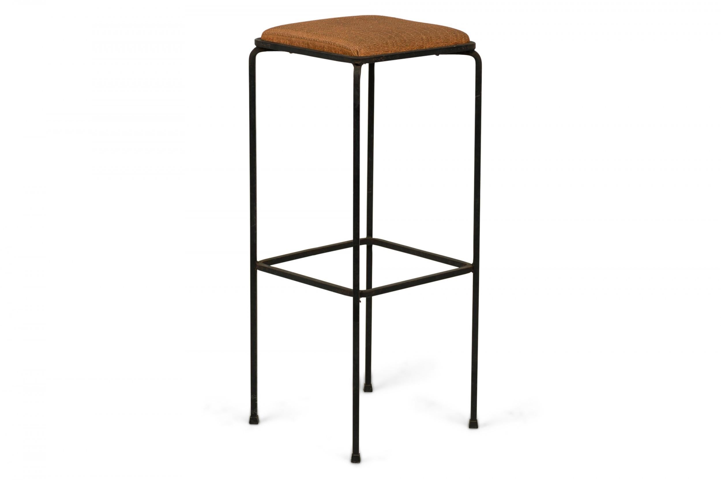 20th Century Set of 4 Midcentury Italian Square Wrought Iron Frame Bar Stools For Sale