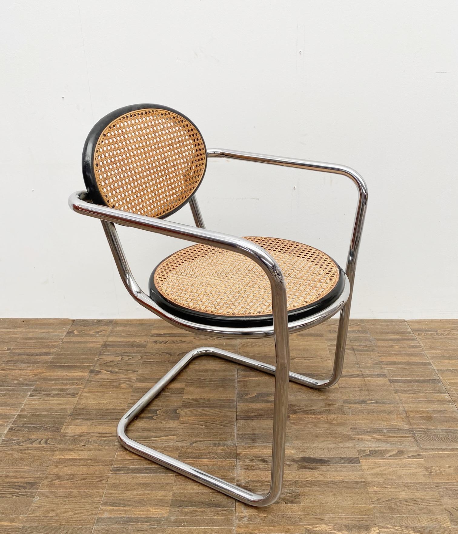 Set of 4 Mid-Century Italian Tubular and Caning Chairs, 1970s In Good Condition In Brussels, BE