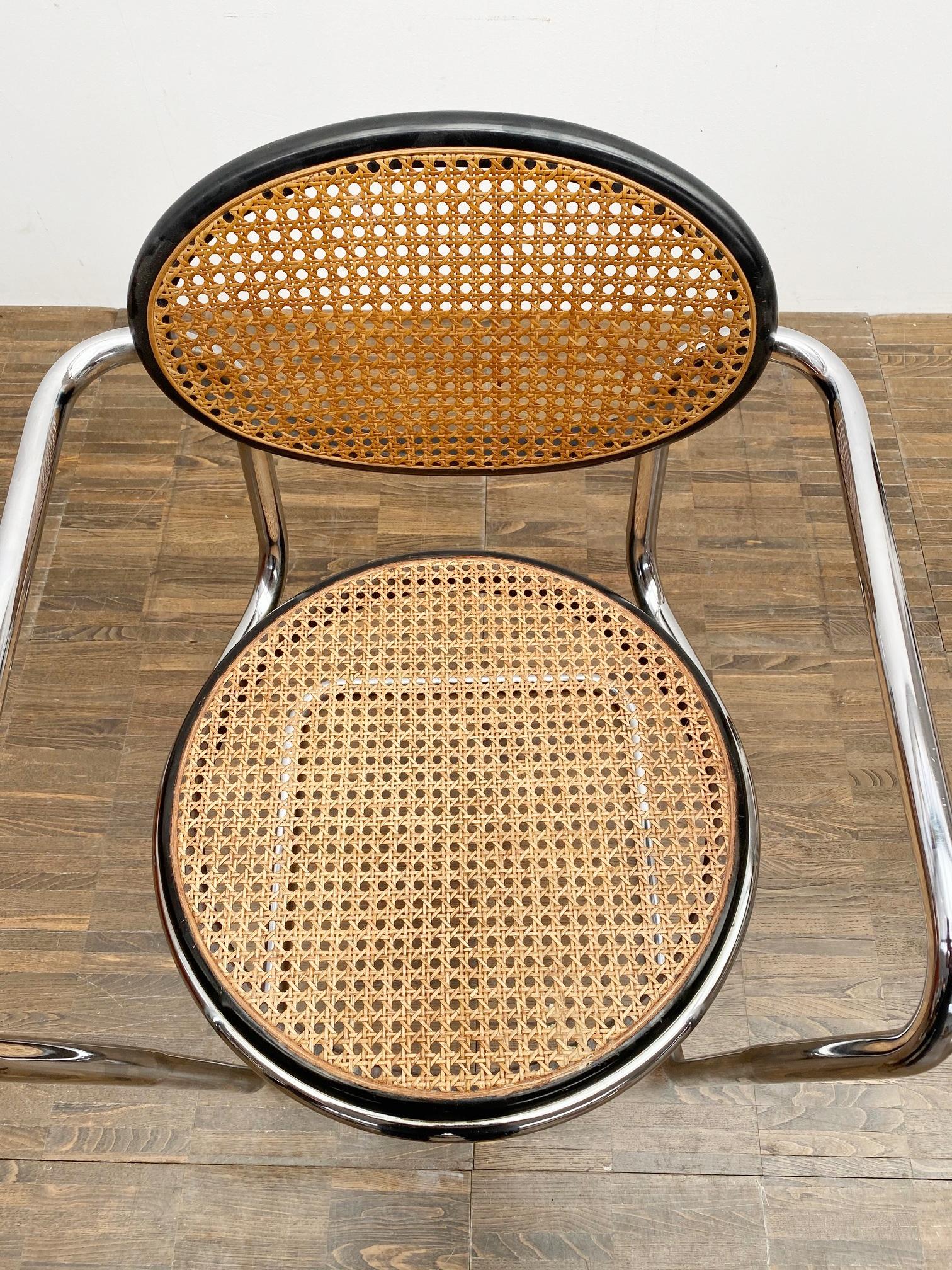 Late 20th Century Set of 4 Mid-Century Italian Tubular and Caning Chairs, 1970s