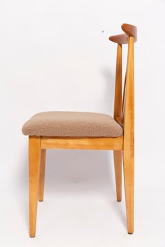 Set of 4 Mid-Century Latte Boucle Chairs, Light Wood, M. Zielinski, Europe 1960s