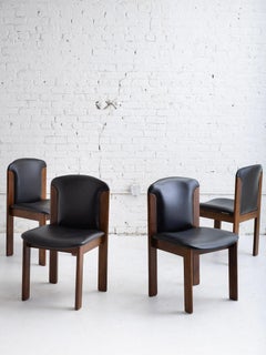 Set of 4 Mid-Century Leather and Walnut Dining Chairs, Silvio Coppola for Bernin