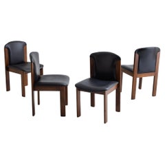 Set of 4 Mid-Century Leather and Walnut Dining Chairs, Silvio Coppola for Bernin