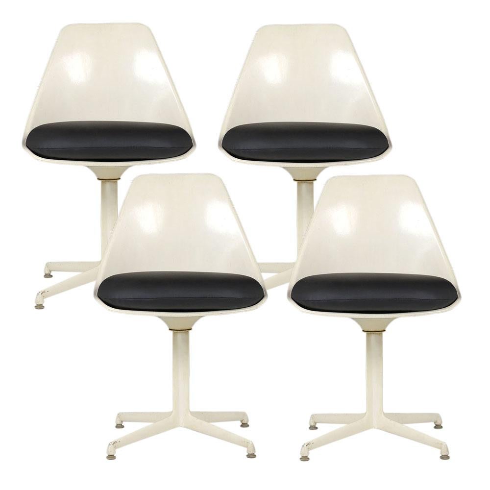Mid-Century Modern Set of Four 1960s Miller-Style Tulip Dining Chairs with New Black Vinyl Cushions For Sale