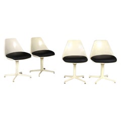 Set of Four 1960s Miller-Style Tulip Dining Chairs with New Black Vinyl Cushions