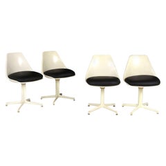 Retro Set of Four 1960s Miller-Style Tulip Dining Chairs with New Black Vinyl Cushions