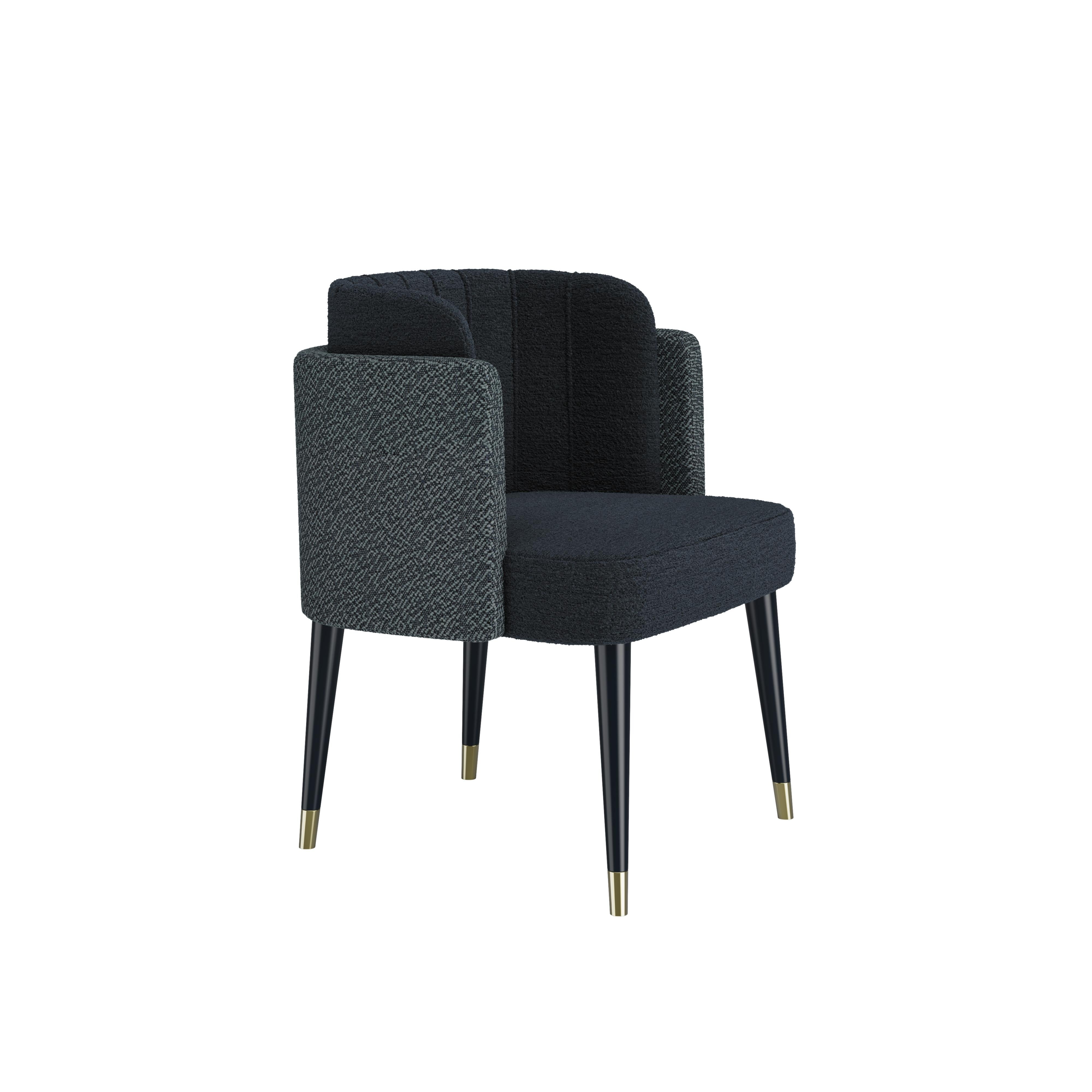 Contemporary Set of 4 Mid-century Modern Anita Dining Chair Wood Brass by Ottiu For Sale