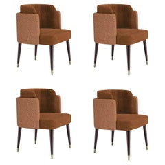 Set of 4 Mid-century Modern Anita Dining Chair Wood Brass by Ottiu