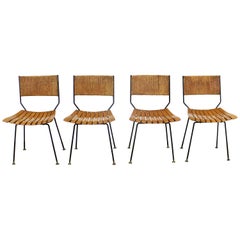 Set of 4 Mid-Century Modern Arthur Umanoff Rush Back Slat Seat Dining Chairs