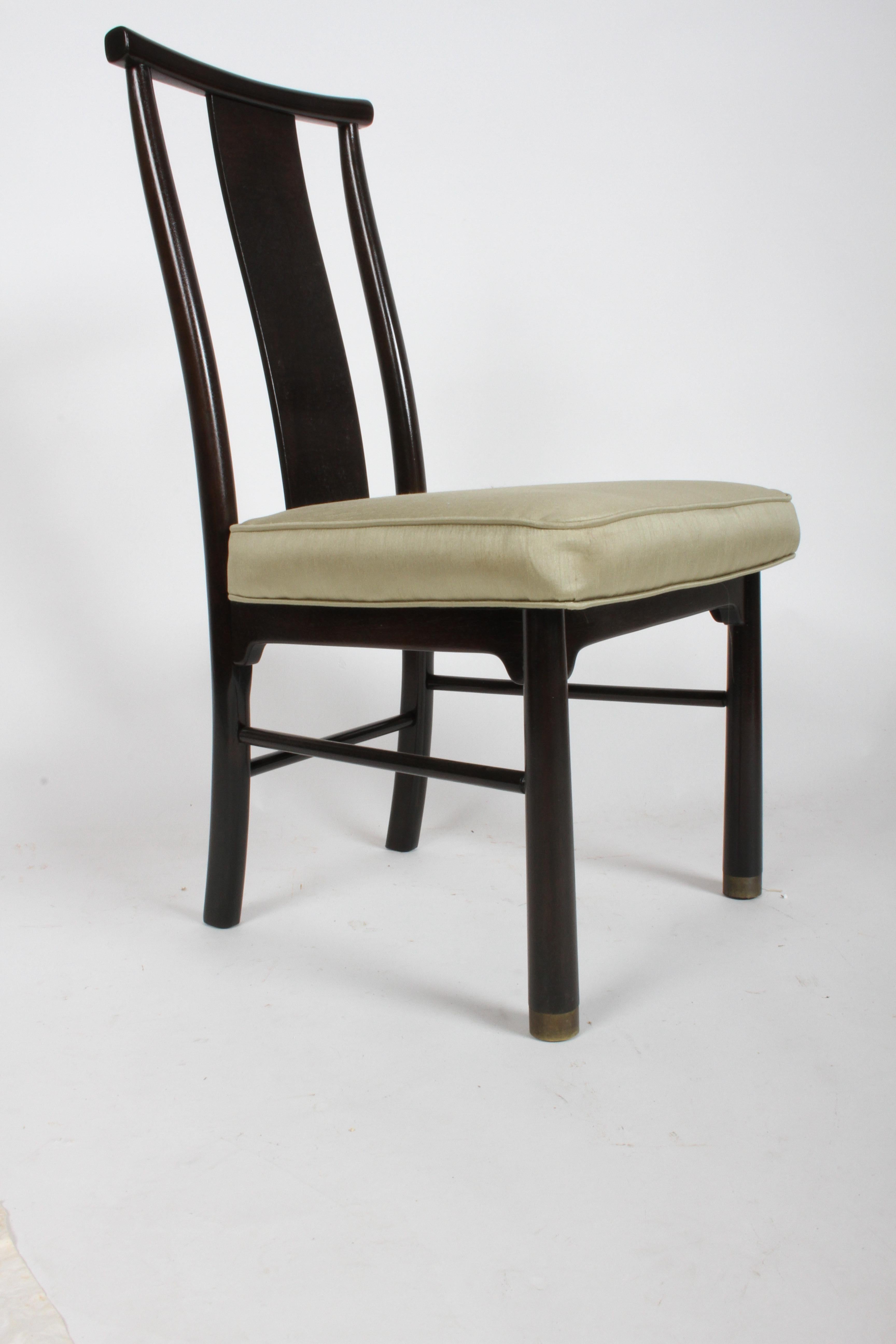 American Set of 4 Mid-Century Modern Asian Style Dark Brown Henredon Dining Side Chairs For Sale