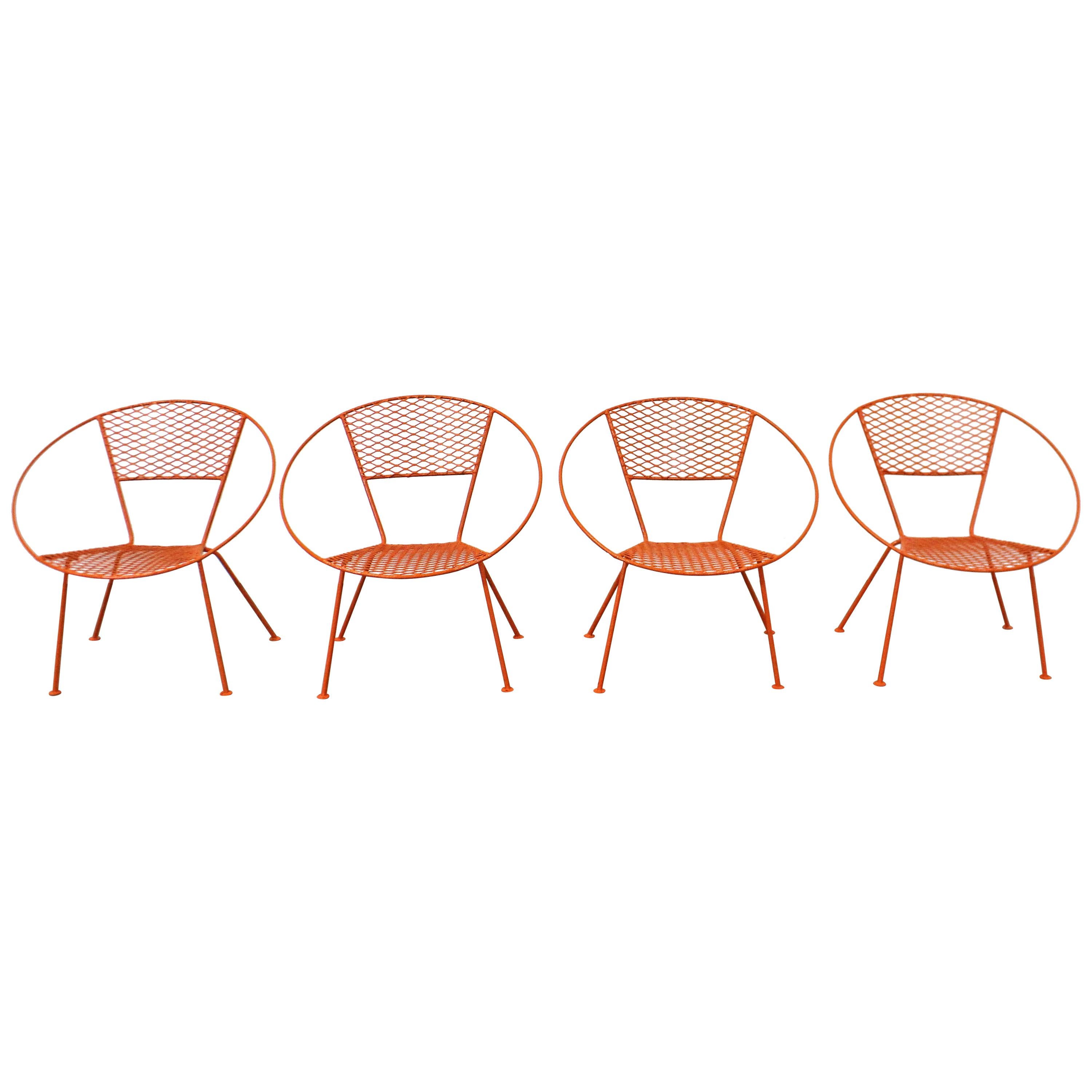 Set of 4 Mid-Century Modern Atomic Salterini Style Outdoor Circle Hoop Chairs