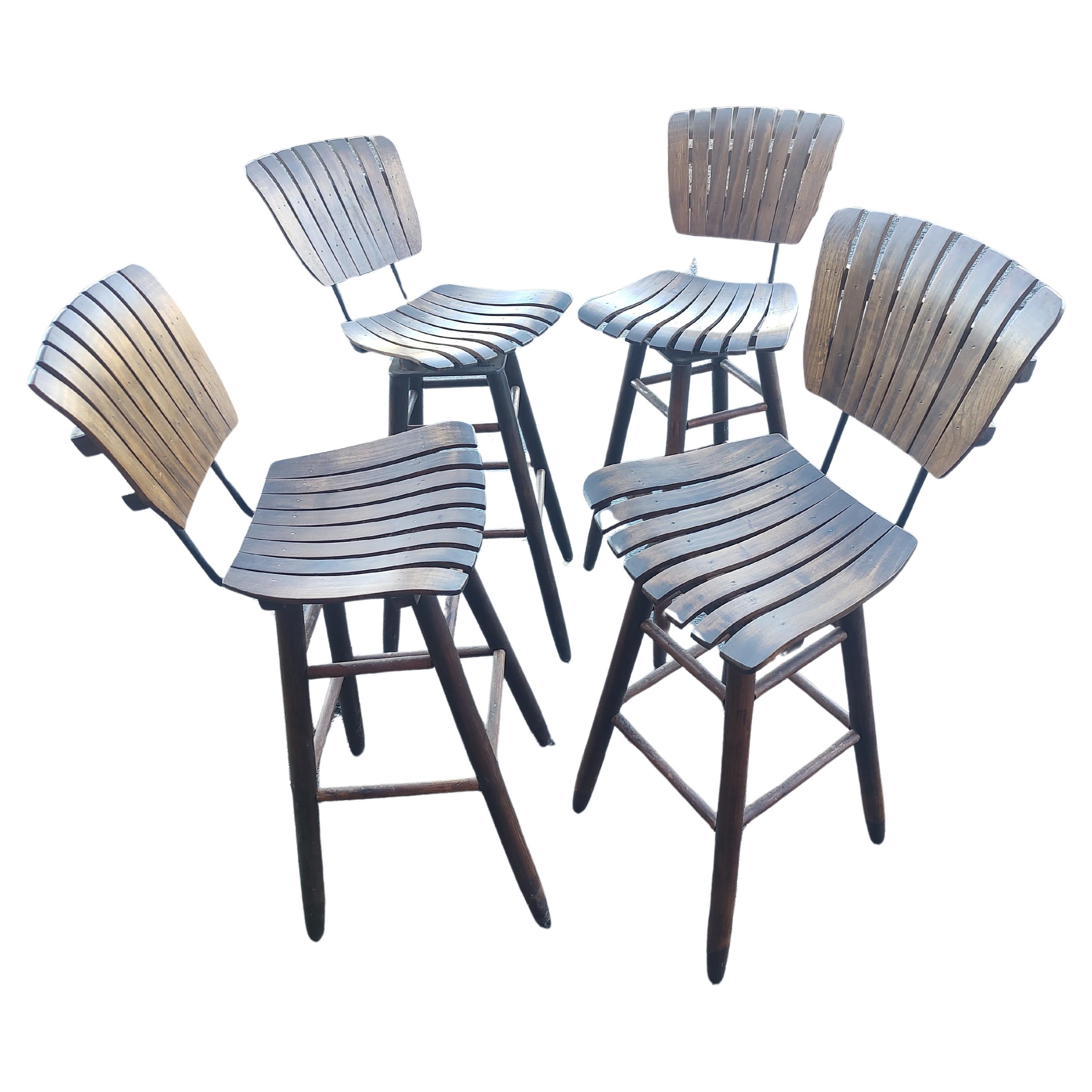 Set of 4 Mid Century Modern Bar Counter Stools Attributed to Arthur Umanoff