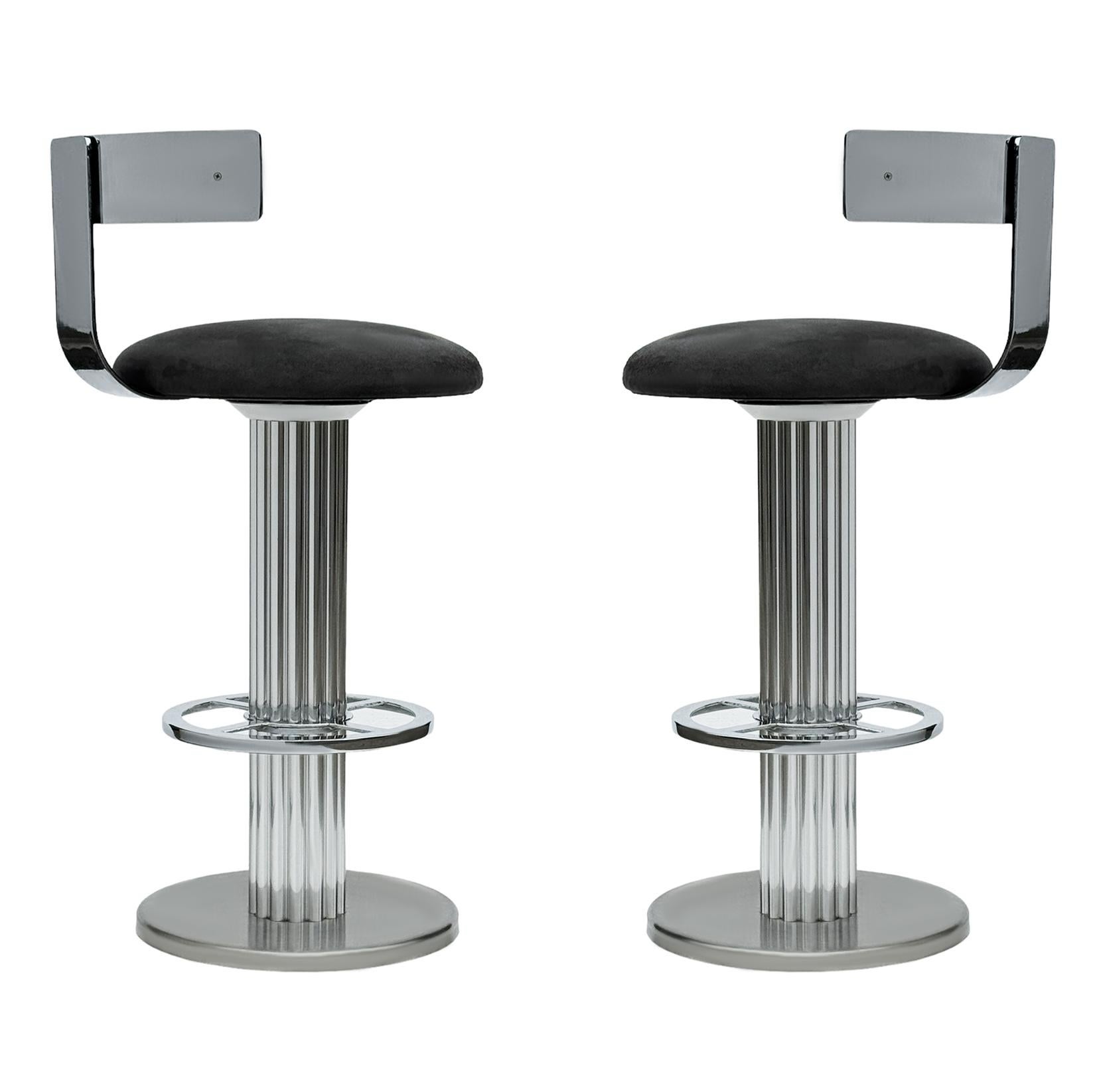 Set of 4 Mid-Century Modern Bar Stools in Chrome & Grey by Design For Leisure For Sale 5