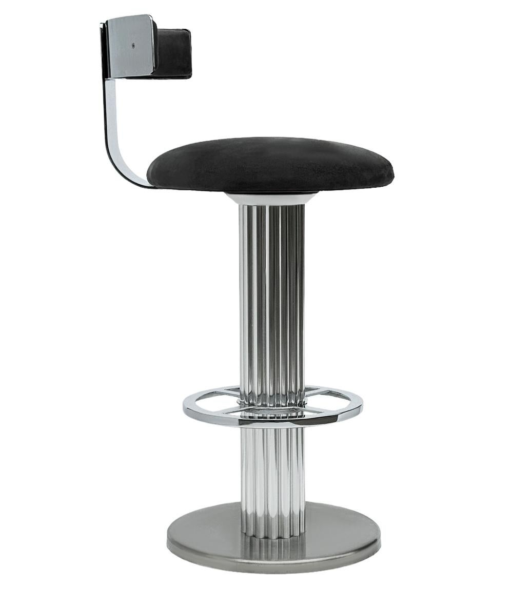 Set of 4 Mid-Century Modern Bar Stools in Chrome & Grey by Design For Leisure For Sale 7